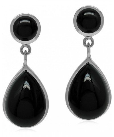 Pear Shape Cabochon 925 Sterling Silver Dangle Drop Post Earrings Jewelry for Women natural black onyx $18.27 Earrings