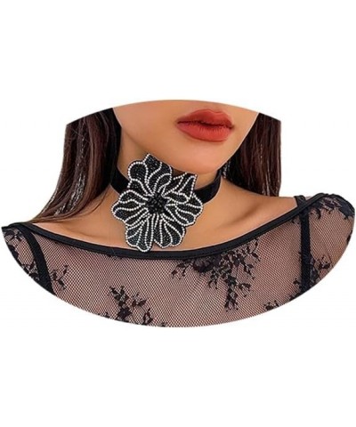 Luxury Rhinestone Big Rose Flower Choker Necklace Black Adjustable Leather Rope Clavicle Chain Neck Crystal Body Chain Neckla...