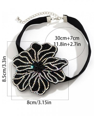 Luxury Rhinestone Big Rose Flower Choker Necklace Black Adjustable Leather Rope Clavicle Chain Neck Crystal Body Chain Neckla...