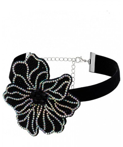 Luxury Rhinestone Big Rose Flower Choker Necklace Black Adjustable Leather Rope Clavicle Chain Neck Crystal Body Chain Neckla...