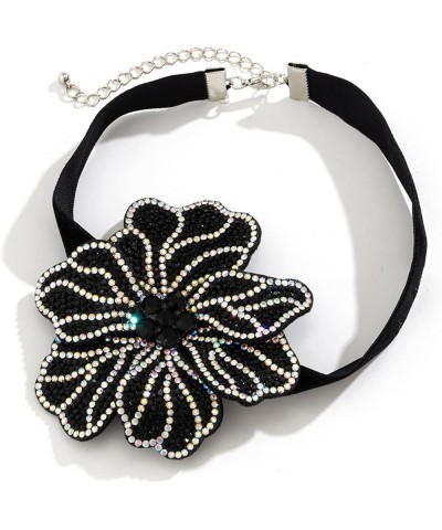 Luxury Rhinestone Big Rose Flower Choker Necklace Black Adjustable Leather Rope Clavicle Chain Neck Crystal Body Chain Neckla...