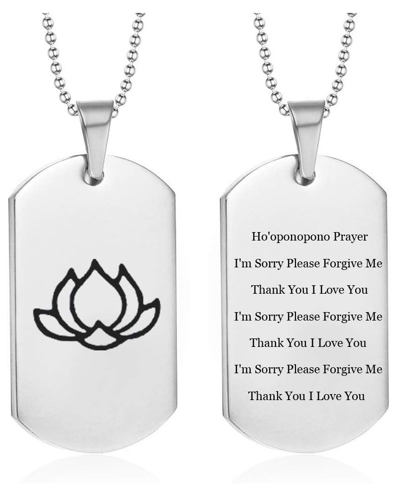 Ho'oponopono Prayer Necklace for Men Women,Stainless Steel Lotus Flower Dog Tag Praying Pendant Spiritual Yoga OM Jewelry Gif...