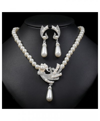 Glass Pearl Necklace and Earring Set,Collar De Perlas para Mujer,Faux Pearl Jewelry Set for Women Gifts $7.79 Jewelry Sets