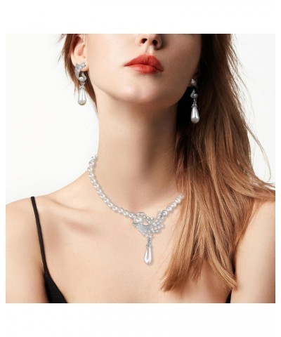 Glass Pearl Necklace and Earring Set,Collar De Perlas para Mujer,Faux Pearl Jewelry Set for Women Gifts $7.79 Jewelry Sets