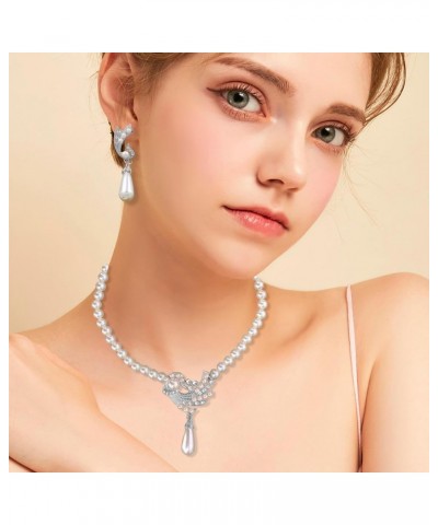 Glass Pearl Necklace and Earring Set,Collar De Perlas para Mujer,Faux Pearl Jewelry Set for Women Gifts $7.79 Jewelry Sets