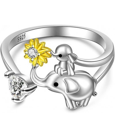 Elephant Ring Mama and Baby Elephant Sterling Silver Gold Plated Daisy Rings Family 2 Elephants Gift $12.32 Rings