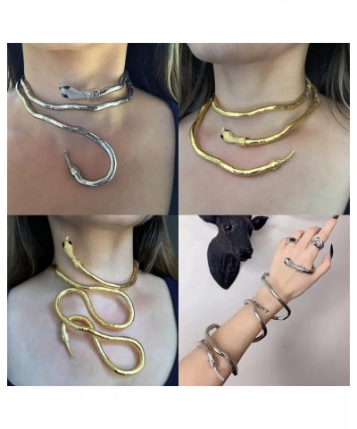 Bendable Snake Necklace for Women Flexible Adjustable Snake Bracelet Snake Choker Halloween Gifts Gold $8.11 Necklaces