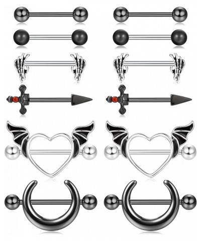 6 Pairs 14G Nipple Rings for Women 316L Stainless Steel Heart Butterfly Moon CZ Flower Barbell Nipple Rings Set Cute Nippleri...