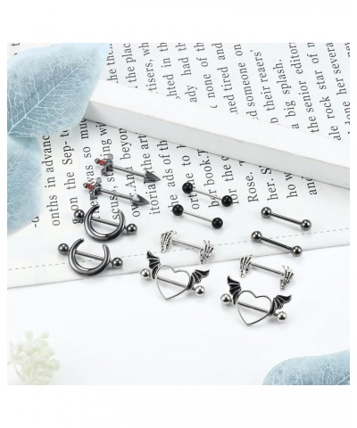 6 Pairs 14G Nipple Rings for Women 316L Stainless Steel Heart Butterfly Moon CZ Flower Barbell Nipple Rings Set Cute Nippleri...