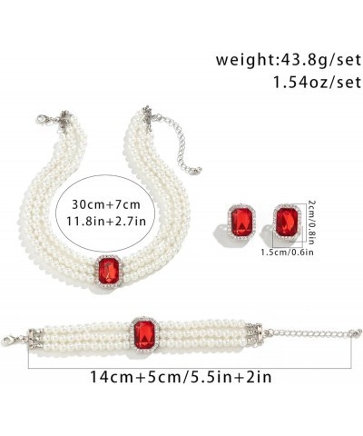 Pearl Beaded Jewelry Set Vintage Multi Strand Earrings Necklace Bracelet Set for Women Girls RED $7.50 Jewelry Sets