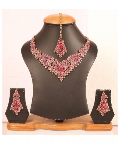 Bollywood Glamour Wedding Evening Wear Jewelry Necklace for Women D622 Pink - 2 $11.00 Necklaces