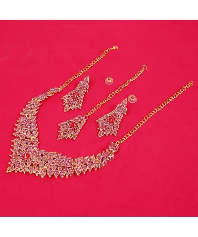 Bollywood Glamour Wedding Evening Wear Jewelry Necklace for Women D622 Pink - 2 $11.00 Necklaces