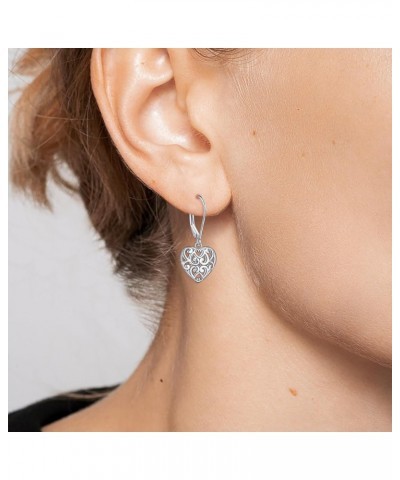 925 Sterling Silver Filigree Dangle Drop Earrings Daisy/Lotus/Rose Flower/Moonstone Leverback Teardrop Earrings for Women Inf...