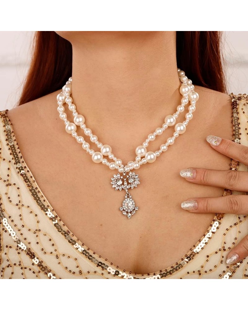 1920s Multilayer Faux Pearl Choker Necklace with Earrings Jewelry Set Style 1 $9.67 Necklaces