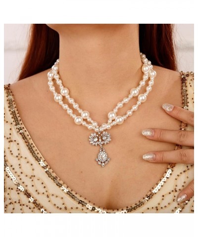 1920s Multilayer Faux Pearl Choker Necklace with Earrings Jewelry Set Style 1 $9.67 Necklaces