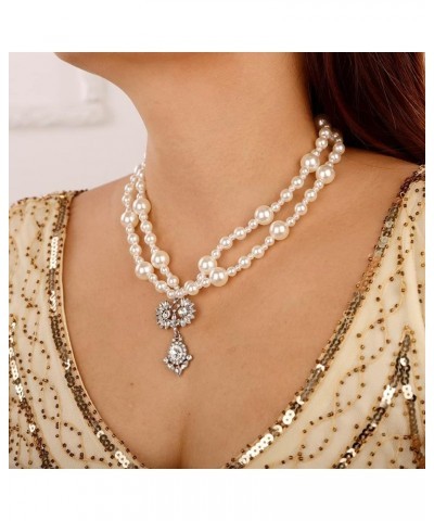 1920s Multilayer Faux Pearl Choker Necklace with Earrings Jewelry Set Style 1 $9.67 Necklaces