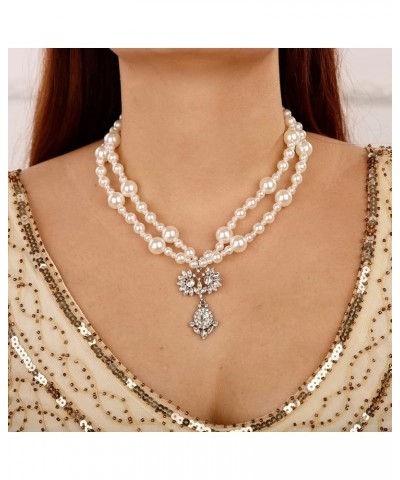 1920s Multilayer Faux Pearl Choker Necklace with Earrings Jewelry Set Style 1 $9.67 Necklaces