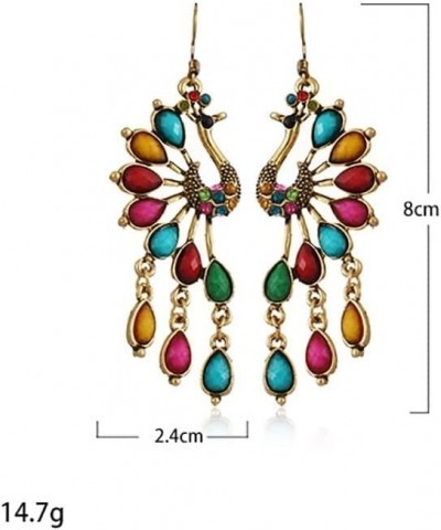 KOH Ethnic Female Indian Peacock Jewelry Shape Earrings Jhumka Blue Carved Stone Beads Alloy Dangle Earrings-57555 Ez102-6 $9...