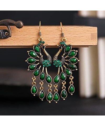 KOH Ethnic Female Indian Peacock Jewelry Shape Earrings Jhumka Blue Carved Stone Beads Alloy Dangle Earrings-57555 Ez102-6 $9...