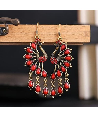 KOH Ethnic Female Indian Peacock Jewelry Shape Earrings Jhumka Blue Carved Stone Beads Alloy Dangle Earrings-57555 Ez102-6 $9...