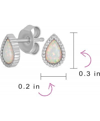 Traditional Victorian Style White Teardrop Oval Created Opal Stud Earrings For Women .925 Sterling Silver Halo October Births...