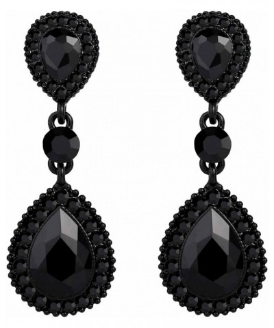 Women's Wedding Bridal Crystal Teardrop Infinity Figure 8 Dangle Earrings Black Black-Tone $12.75 Earrings