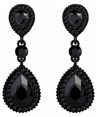 Women's Wedding Bridal Crystal Teardrop Infinity Figure 8 Dangle Earrings Black Black-Tone $12.75 Earrings