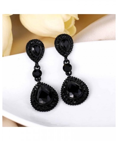 Women's Wedding Bridal Crystal Teardrop Infinity Figure 8 Dangle Earrings Black Black-Tone $12.75 Earrings