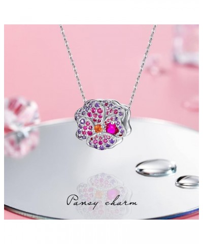 Rose Flower Charm I love you Pansy Flower Sunflower Dangle Charms Cubic Zircon 925 Sterling Silver 3D Rose Gold Pendant Charm...