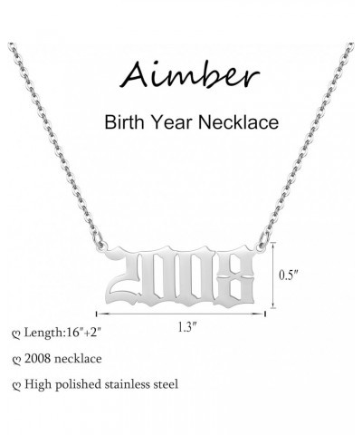 Birth Year Necklace for Women,Stainless Steel Birth Year Number Pendant Necklace Birthday Anniversary 2008 $7.13 Necklaces