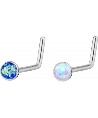 20g 6mm Surgical Steel, Gold IP Plated & Rose Gold IP Plated Synthetic Opal L-Shape Nose Stud 2-Pack: Steel White/Blue $8.24 ...