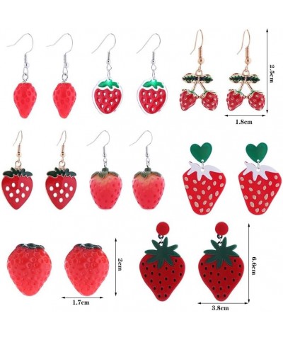 Bohemian Acrylic Strawberry Drop Dangle Earrings Cute Creative Resin Cherry Strawberry Stud Earring 3D Simulated Strawberry F...