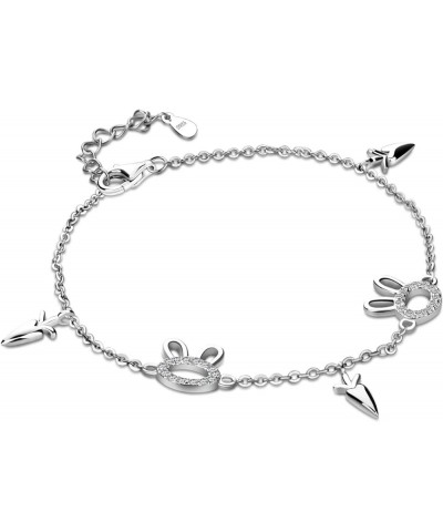 Women 925 Sterling Silver Cute Animal Rabbit Bracelet Girls Fashion Charm Bunny Radish Adjustable Bangle Cuff Fine Jewelry Gi...