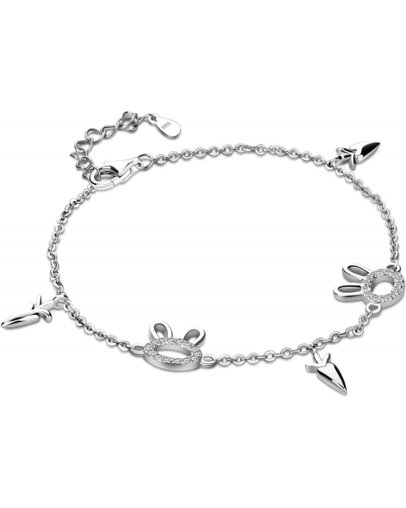 Women 925 Sterling Silver Cute Animal Rabbit Bracelet Girls Fashion Charm Bunny Radish Adjustable Bangle Cuff Fine Jewelry Gi...