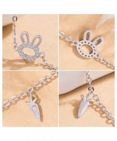 Women 925 Sterling Silver Cute Animal Rabbit Bracelet Girls Fashion Charm Bunny Radish Adjustable Bangle Cuff Fine Jewelry Gi...