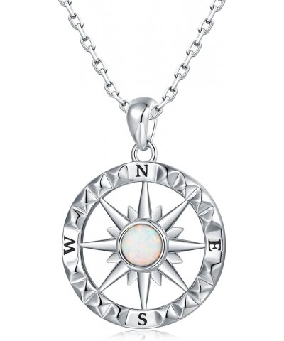 Sterling-Silver Opal Compass Necklace for Women - Inspirational Nautical Dream Compass Pendant，Created Opal Necklaces for Wom...