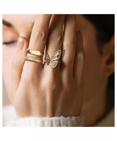 18K Gold Plated Rings for Women, Multi Pcs Knuckle Open Ring Butterfly Ring Star Moon Ring Olive Ring Adjustable Open Knot Go...