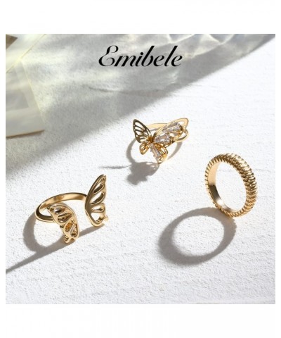 18K Gold Plated Rings for Women, Multi Pcs Knuckle Open Ring Butterfly Ring Star Moon Ring Olive Ring Adjustable Open Knot Go...