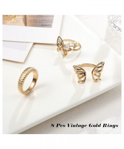 18K Gold Plated Rings for Women, Multi Pcs Knuckle Open Ring Butterfly Ring Star Moon Ring Olive Ring Adjustable Open Knot Go...