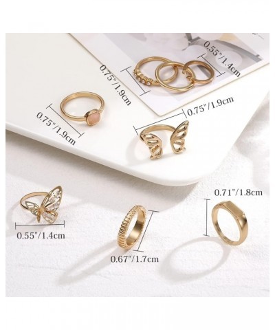 18K Gold Plated Rings for Women, Multi Pcs Knuckle Open Ring Butterfly Ring Star Moon Ring Olive Ring Adjustable Open Knot Go...