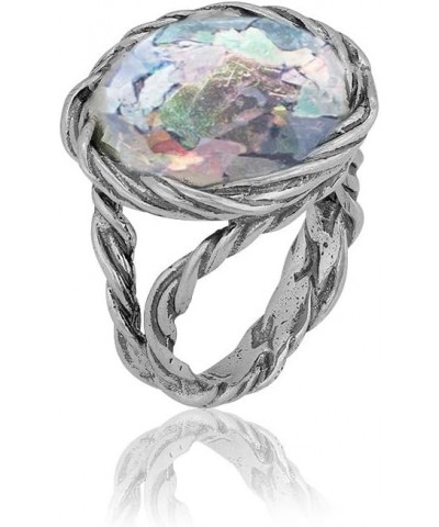 Paz Creations Roman Glass Statement Ring For Women Girls | Sterling Silver Organic Design $32.79 Rings