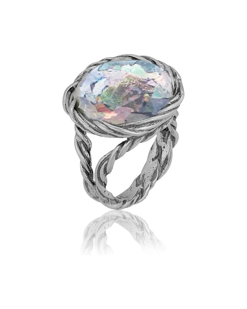 Paz Creations Roman Glass Statement Ring For Women Girls | Sterling Silver Organic Design $32.79 Rings