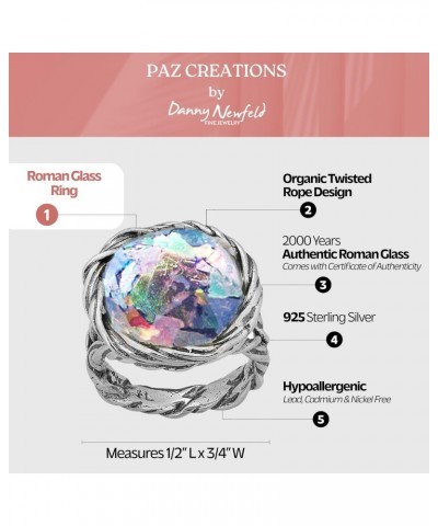 Paz Creations Roman Glass Statement Ring For Women Girls | Sterling Silver Organic Design $32.79 Rings