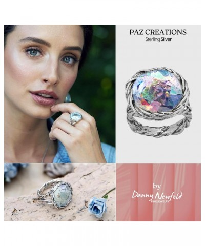 Paz Creations Roman Glass Statement Ring For Women Girls | Sterling Silver Organic Design $32.79 Rings