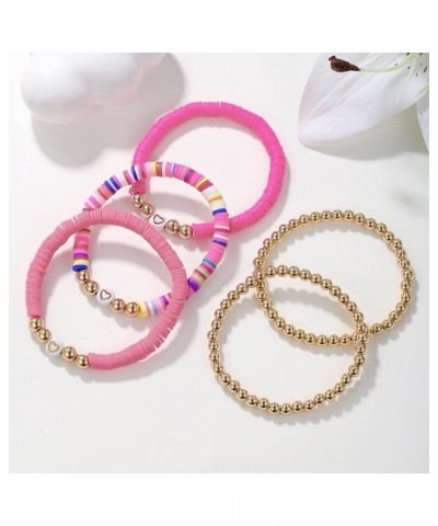 5-12Pcs Bohemian Love Heart Bead Bracelets for Women Vinyl Disc Heishi Surfer Stackable Stretch Bracelet Summer Beach Boho Je...