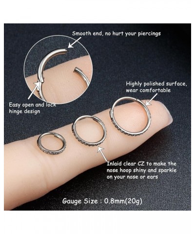 1Pcs G23 Titanium Nose Rings Hoops Hypoallergenic Conch Piercing Jewelry 16G 18G 20G Hinged Segment CZ Paved Clicker Rings fo...