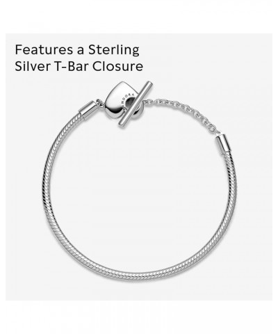 Moments Heart T-Bar Closure Snake Chain Bracelet - Charm Bracelet for Women - Compatible Moments Charms - Gift for Her, With ...