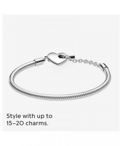 Moments Heart T-Bar Closure Snake Chain Bracelet - Charm Bracelet for Women - Compatible Moments Charms - Gift for Her, With ...