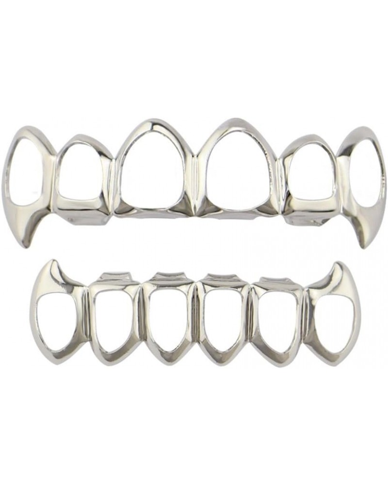 Open Face Grills 6 Teeth Grillz Top and Bottom Set Hip Hop for Your Teeth Silver $7.50 Body Jewelry