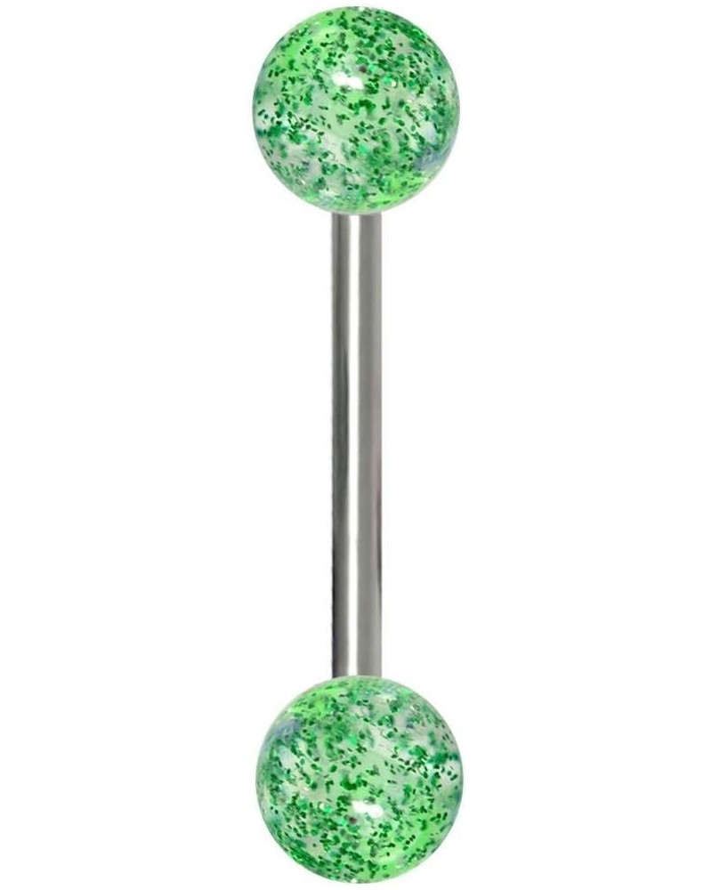 14G 16mm (5/8 Inch) Surgical Steel Ultra Glitter Tongue Ring Green $8.99 Body Jewelry